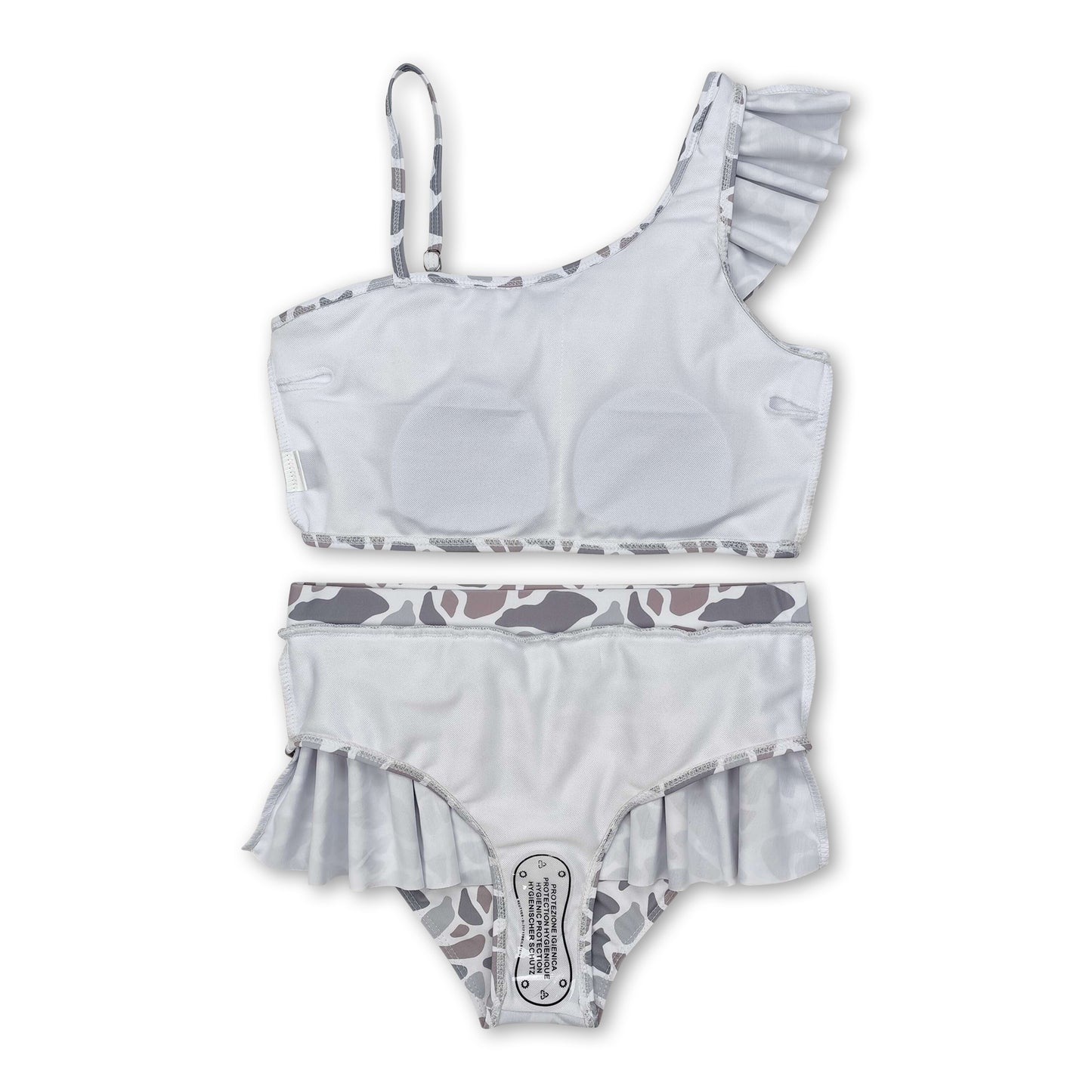 Grey camo ruffle kids girls two pieces swimsuits ship from US
