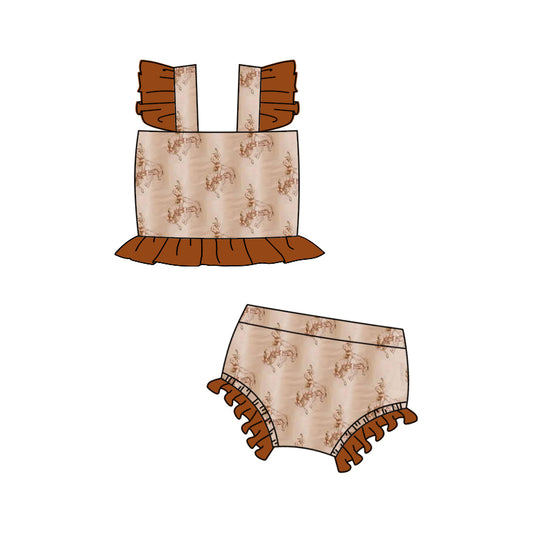 Light brown rodeo western kids girls 2 pcs summer swimsuit