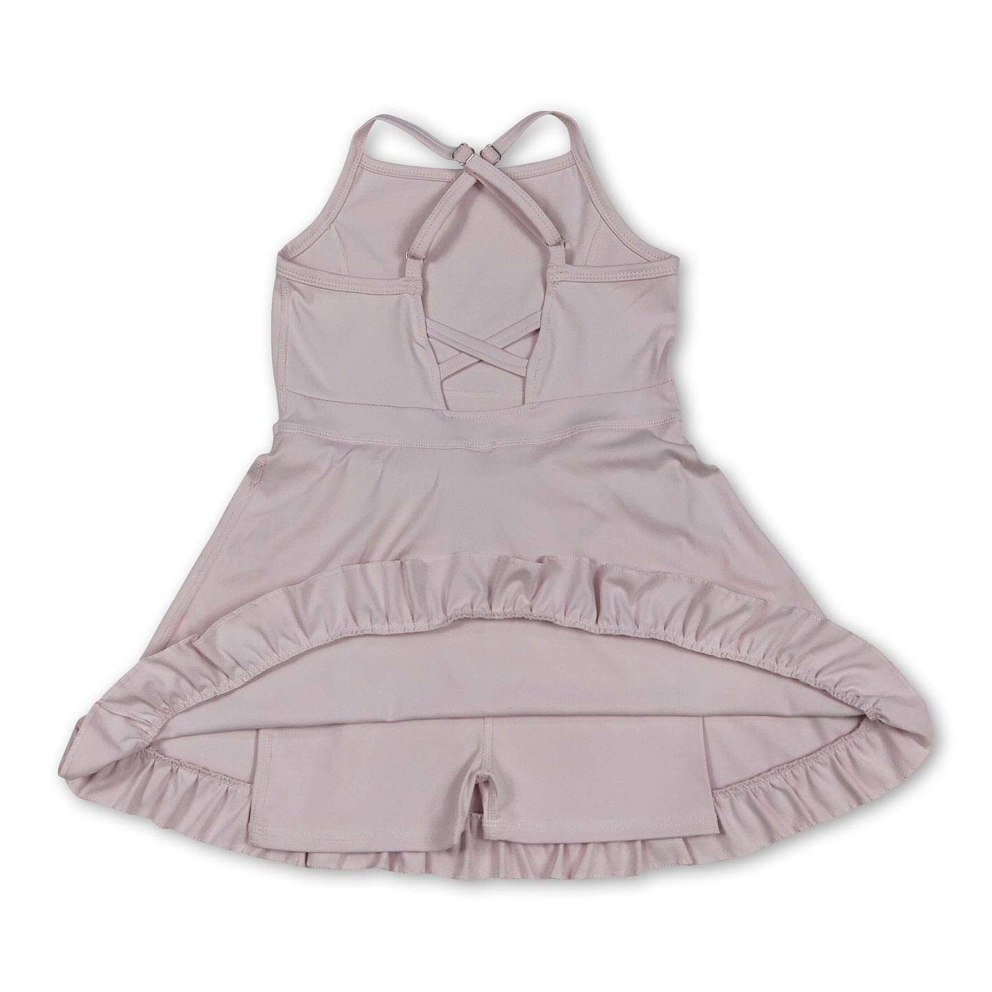 Light pink straps ruffle kids girls athletic dresses