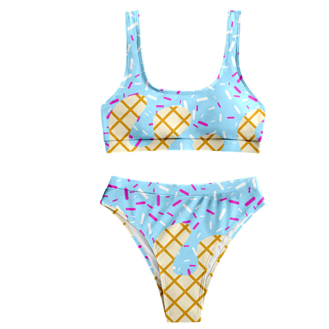 Light blue ice cream sprinkle women summer swimsuit