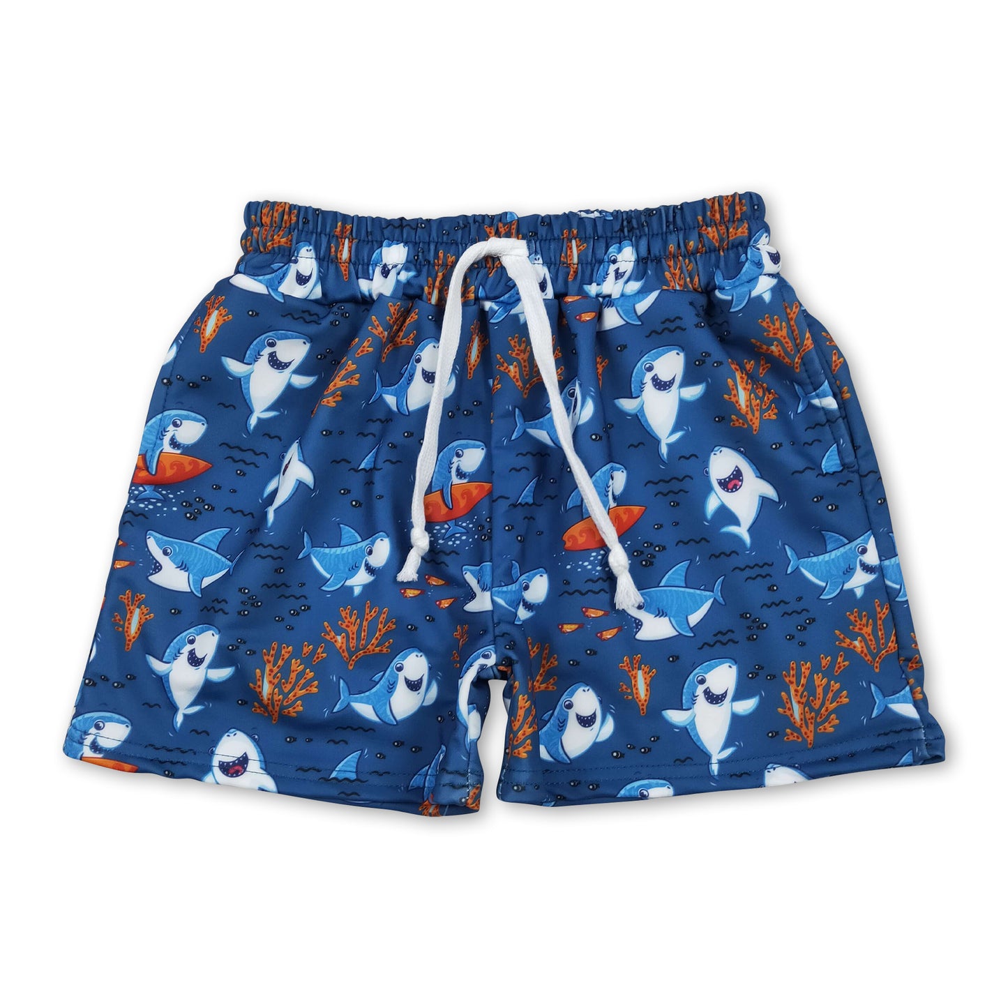Blue shark coral kids boys summer swim trunks