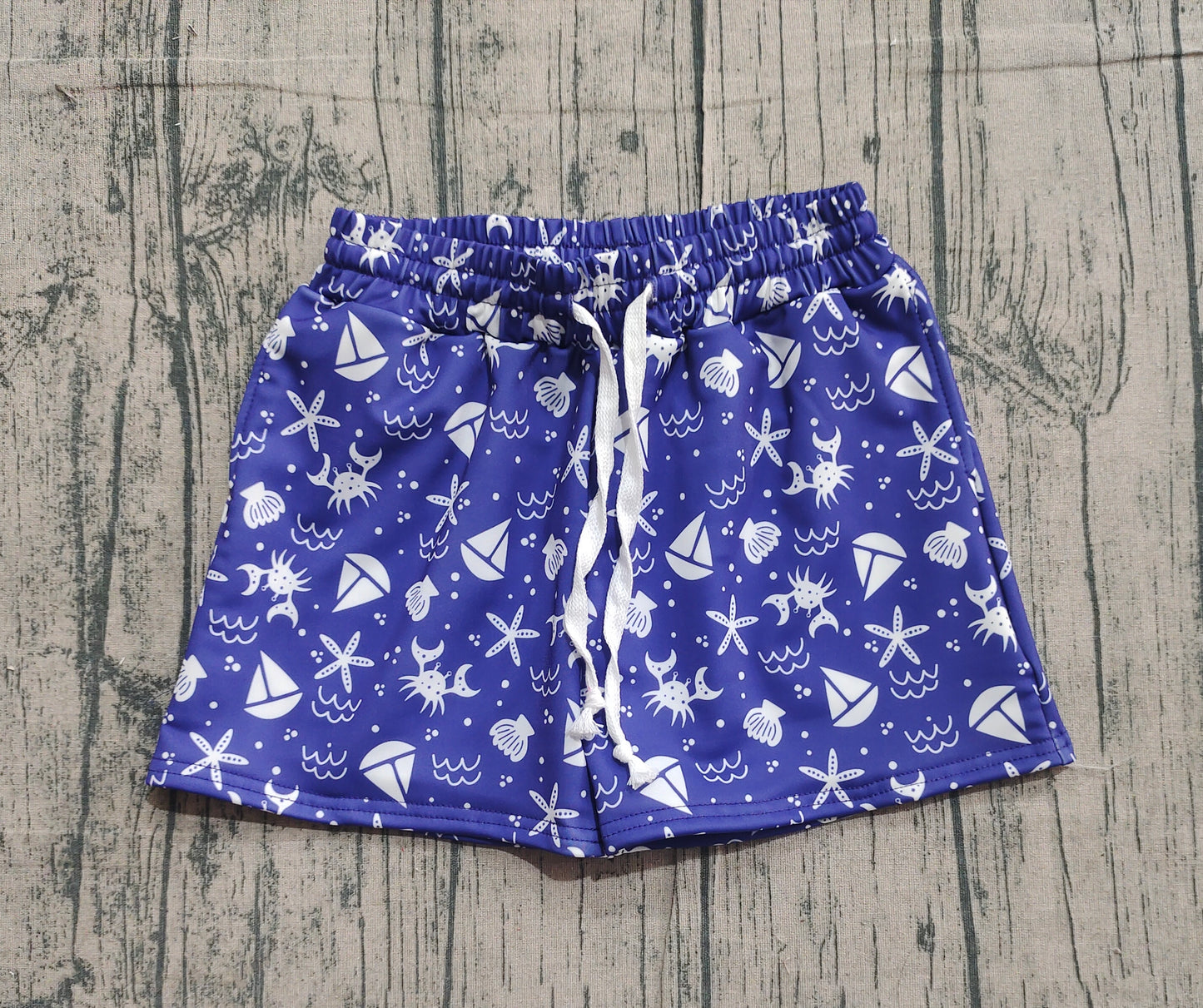 Blue starfish boat crab kids boys summer swim trunks