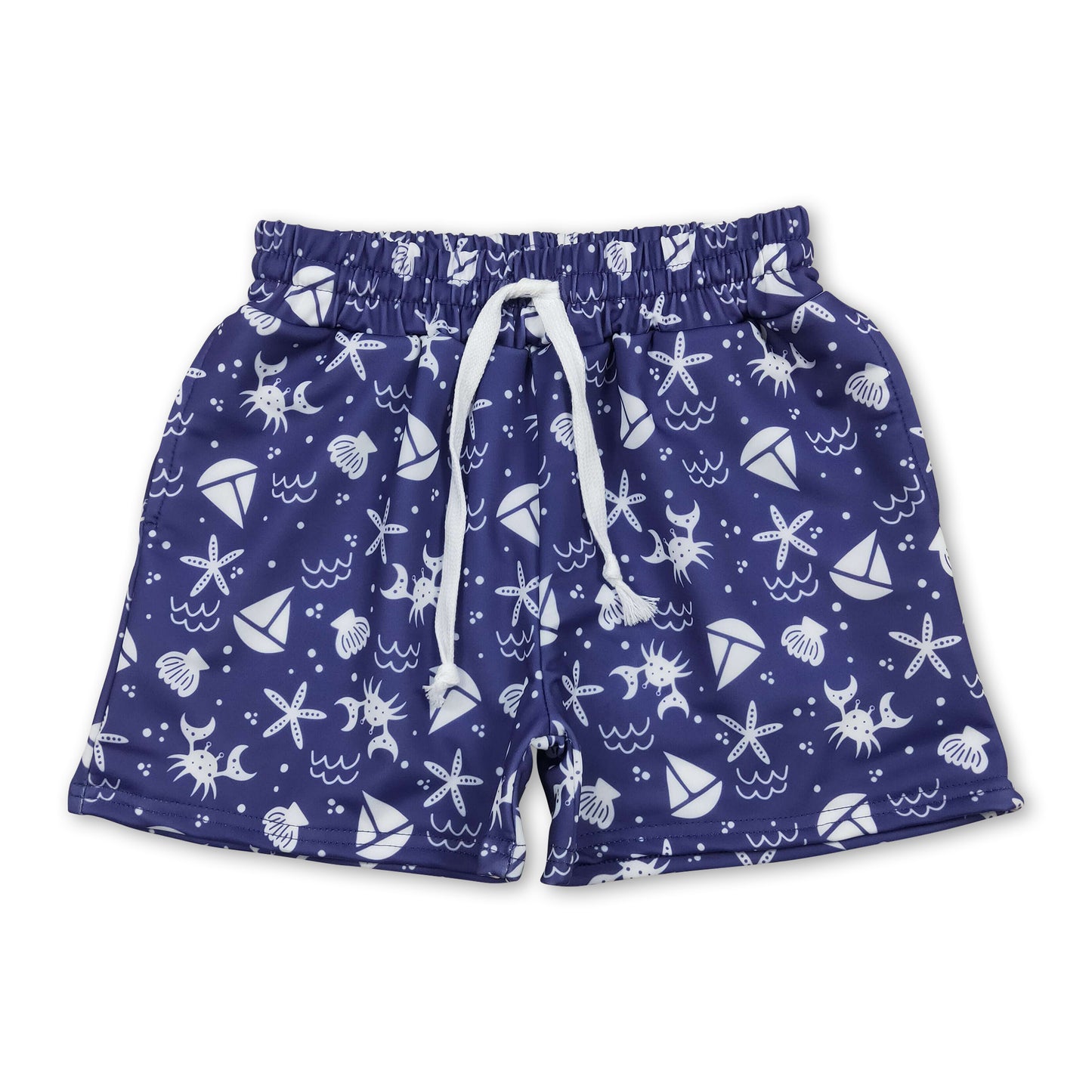 Blue starfish boat crab kids boys summer swim trunks