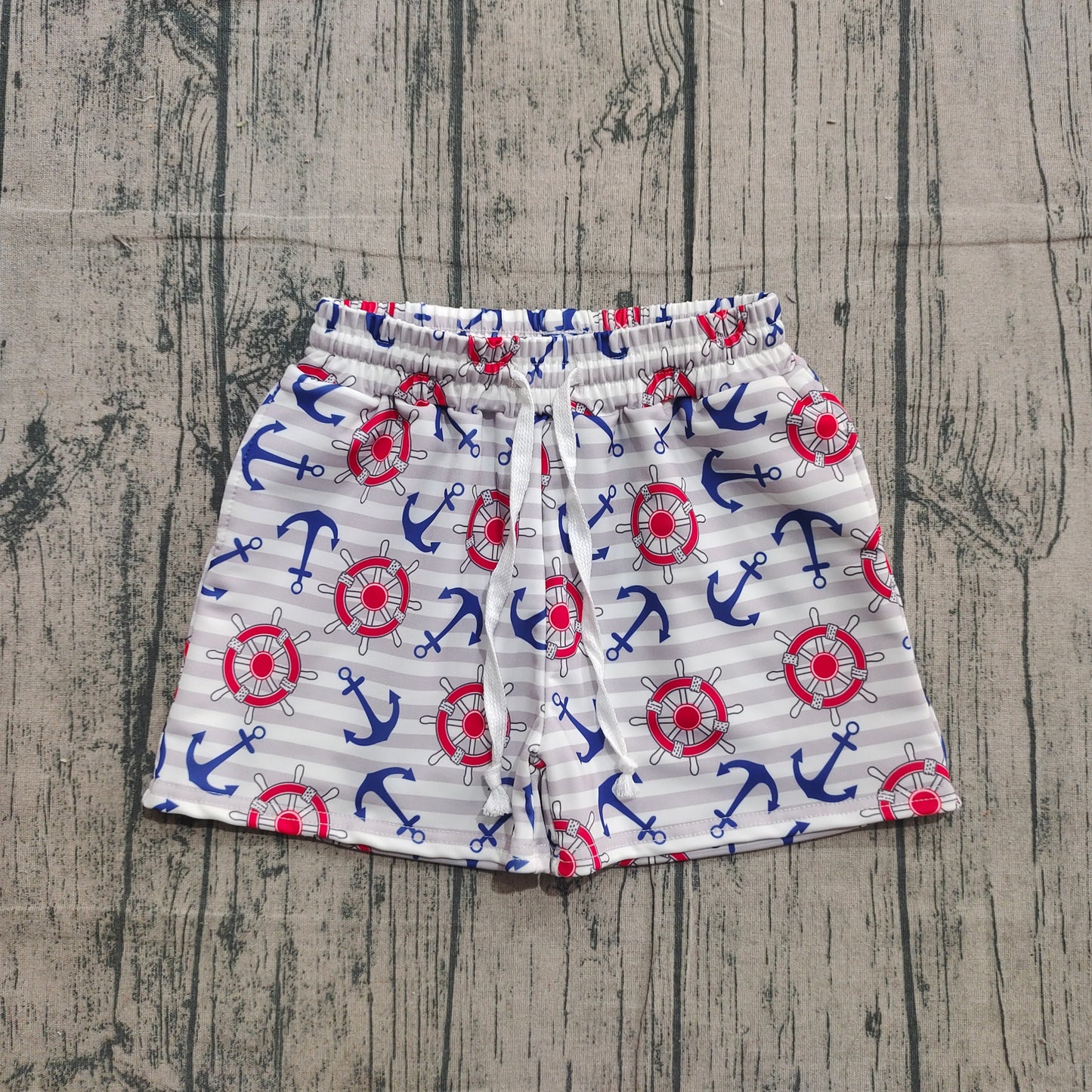 Anchor stripe kids boys 4th of july swim trunks