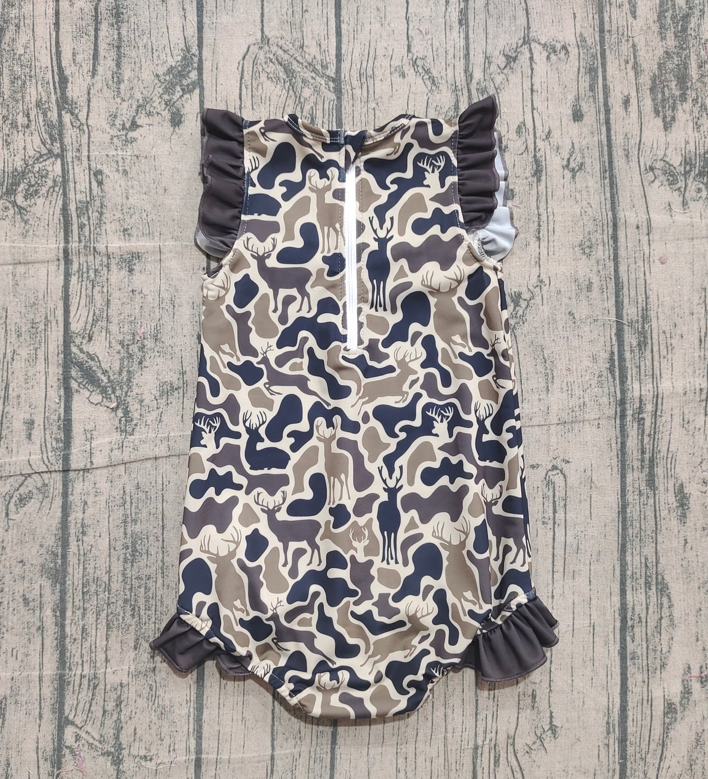 Ruffle camo deer hunting baby girls one piece swimsuit