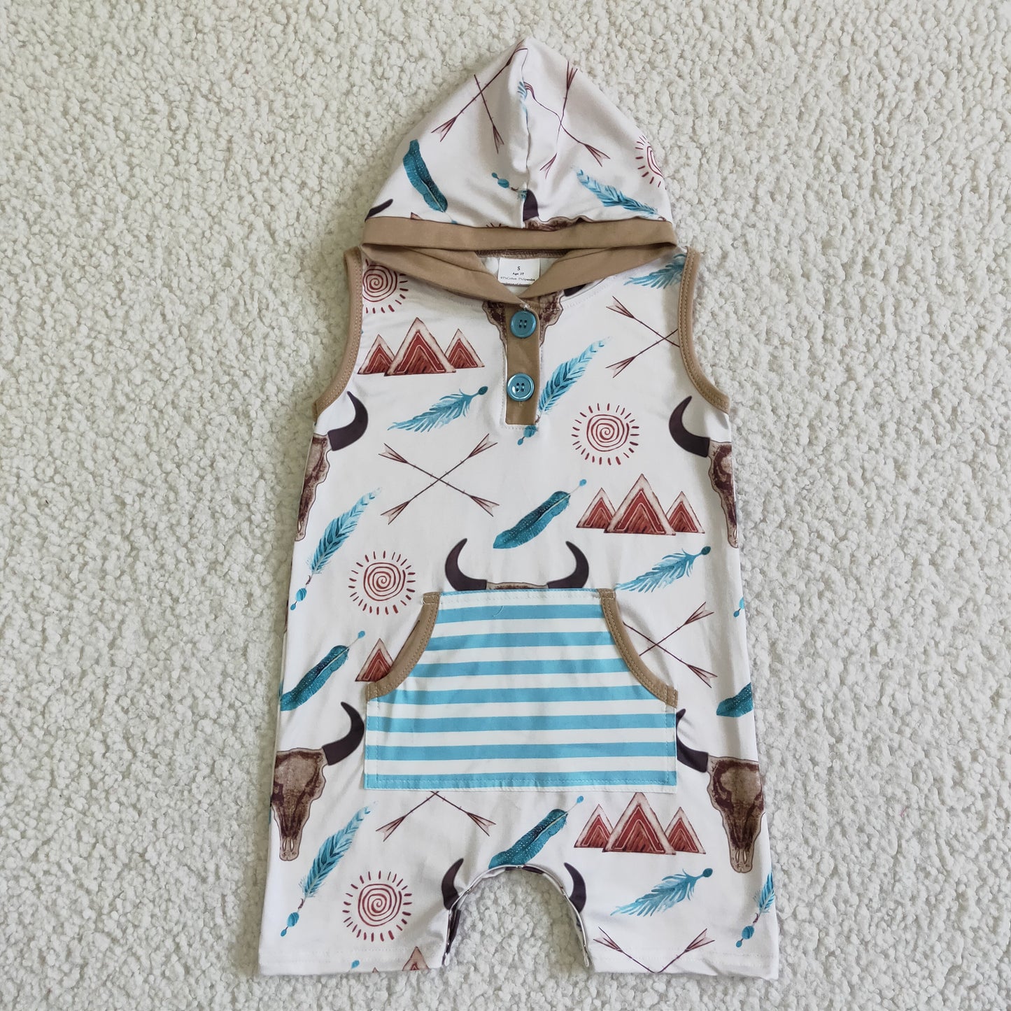 Teepee cow print baby boy hoodie romper