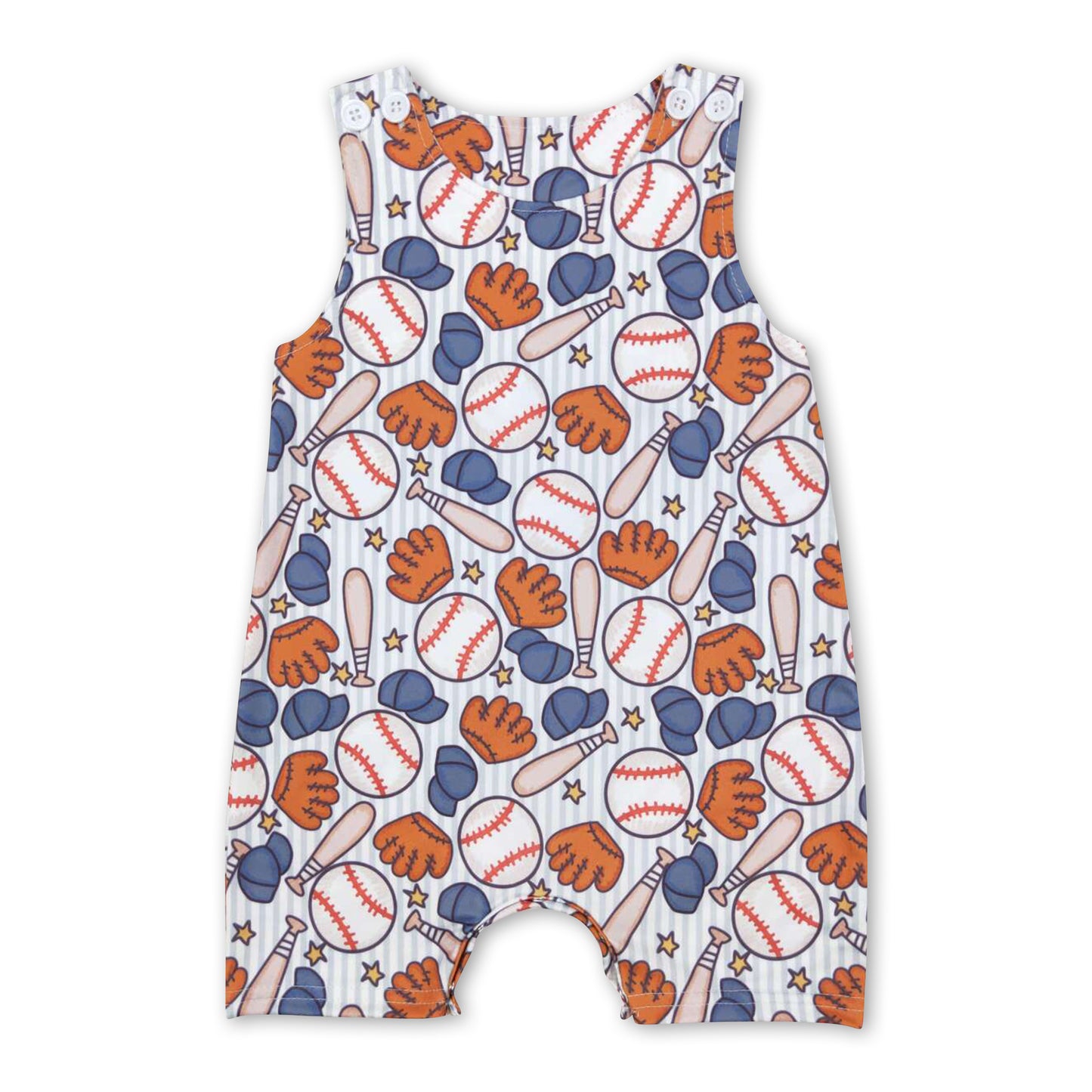 Sleeveless stripe baseball baby boy romper