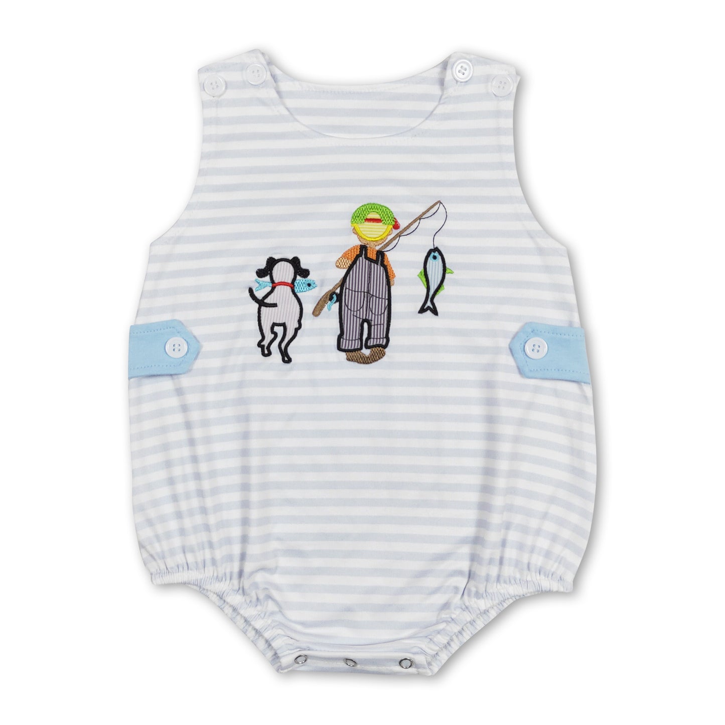 Sleeveless dog fishing stripe baby boys romper ship from US