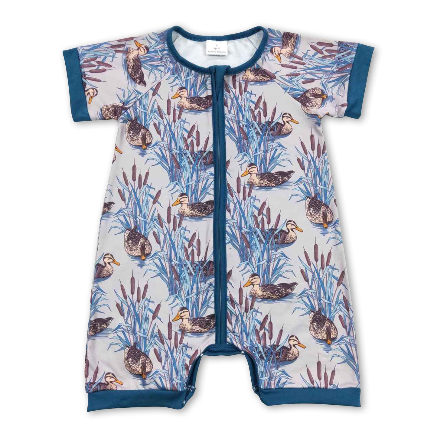Blue short sleeves duck baby boys zipper romper ship from US