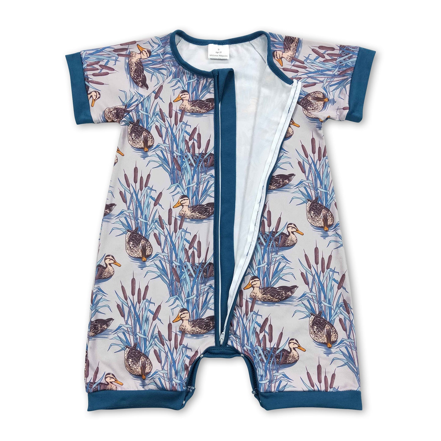 Blue short sleeves duck baby boys zipper romper ship from US