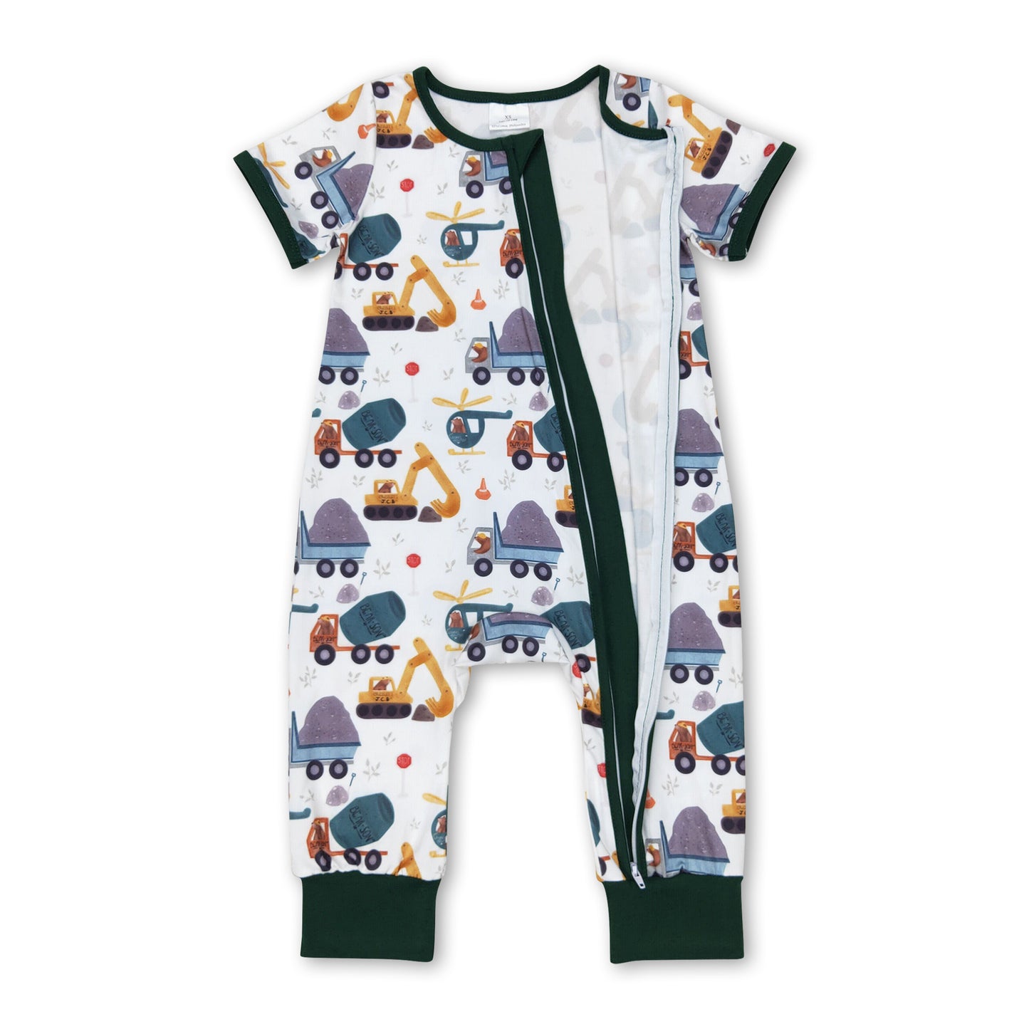 Short sleeves constructions baby boy zipper romper