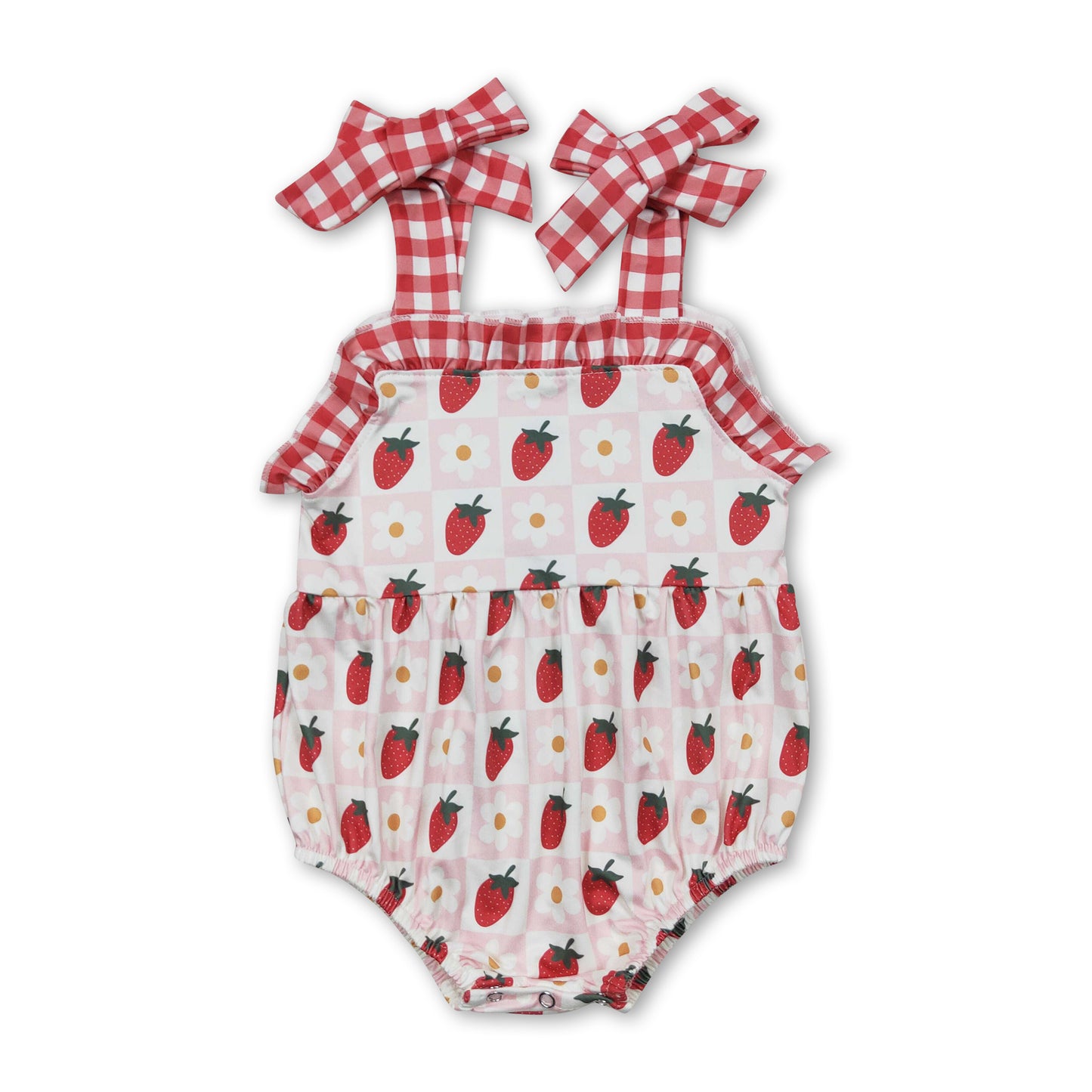 Suspender plaid floral strawberry baby girls romper ship from US