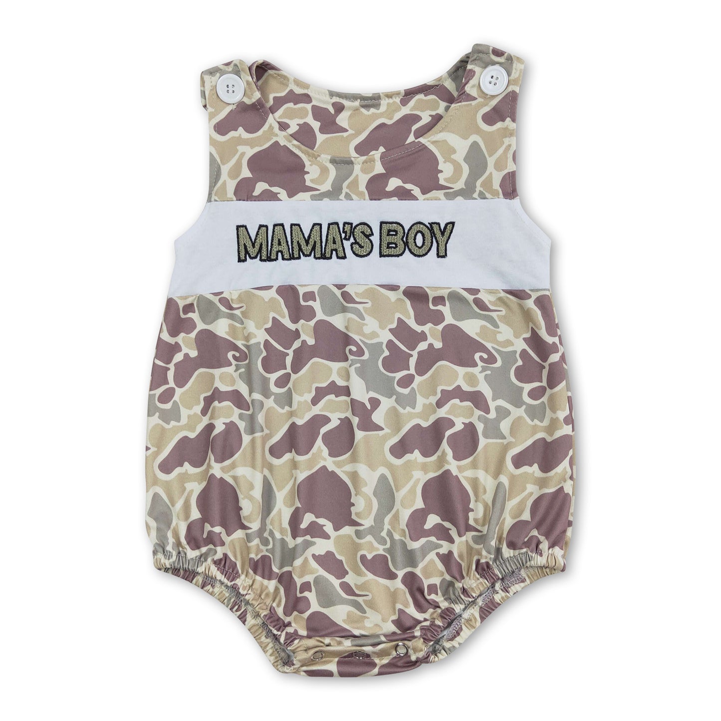 Sleeveless mama's boy camo baby romper