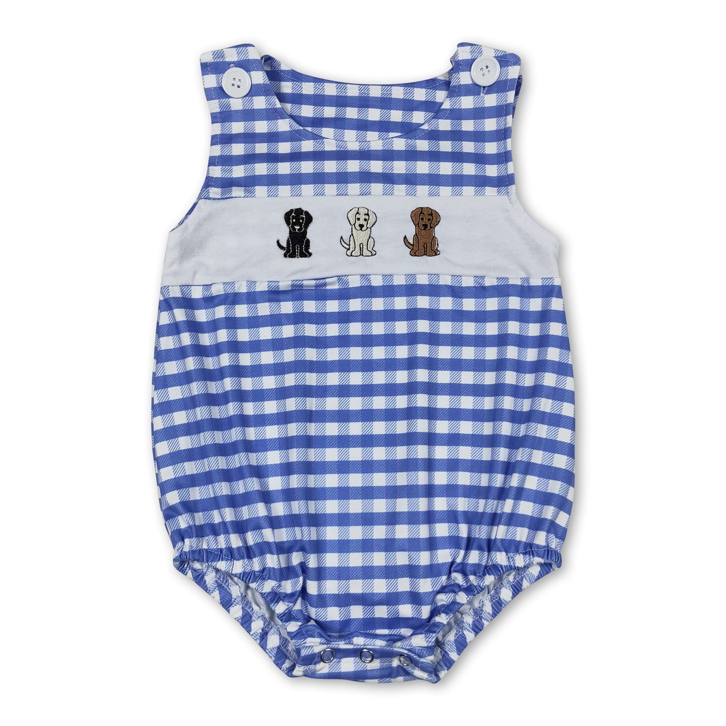 Blue plaid dogs sleeveless baby boy romper ship from US