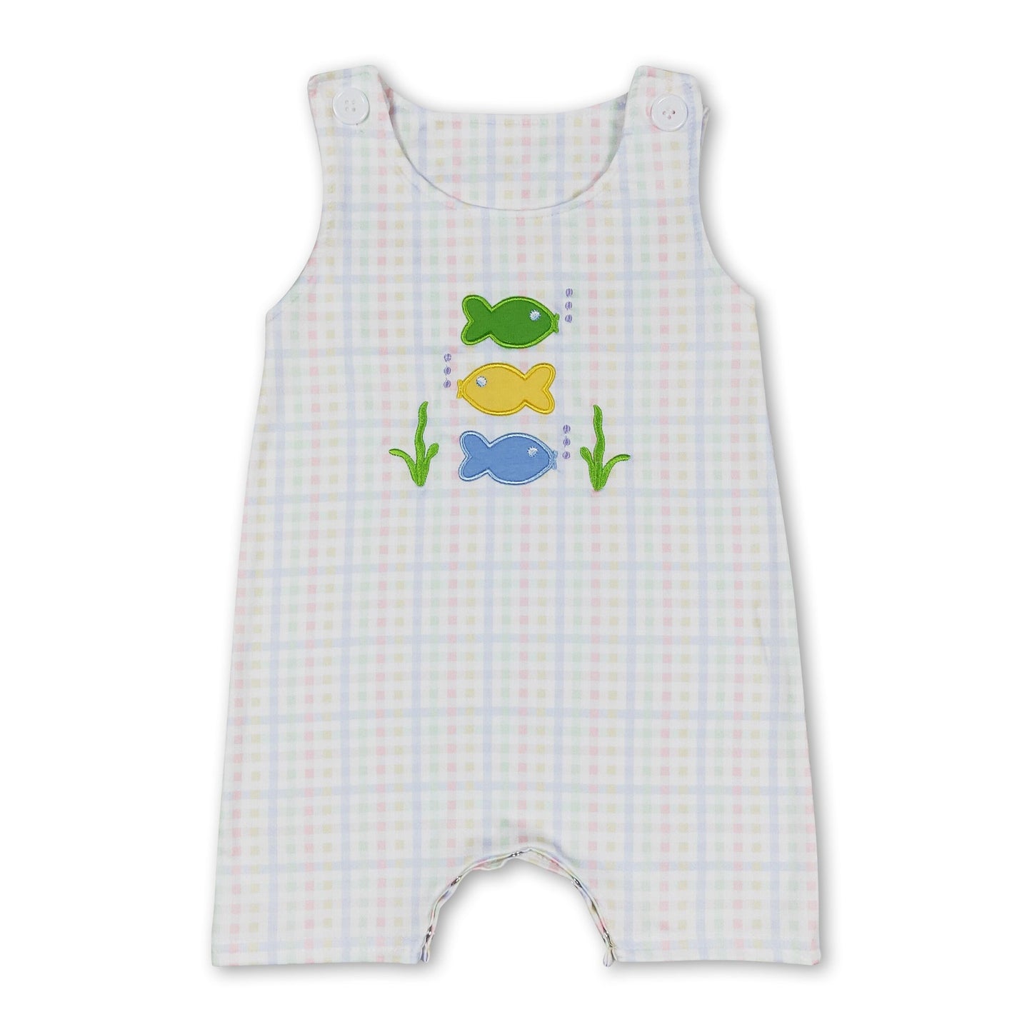 Sleeveless plaid fish baby boy summer romper