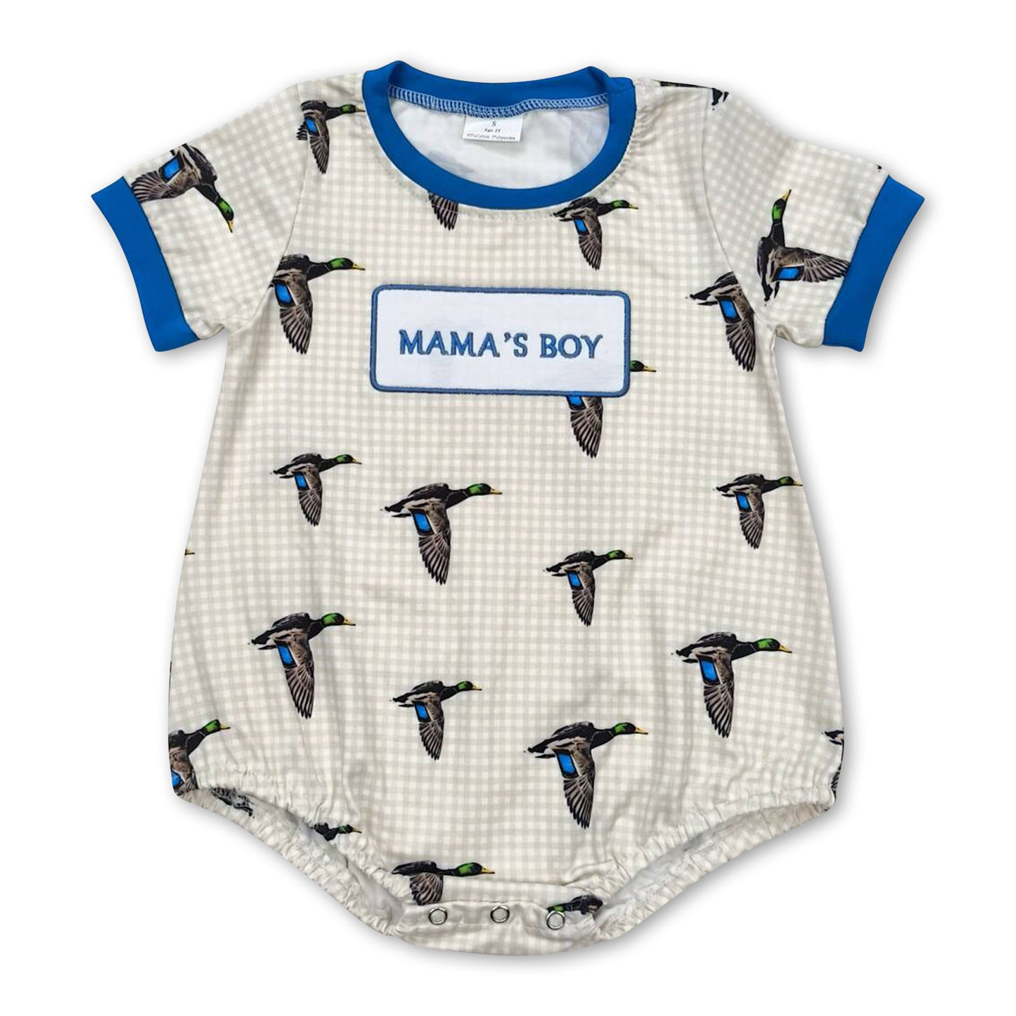 Short sleeves plaid mama's boy duck baby boy romper
