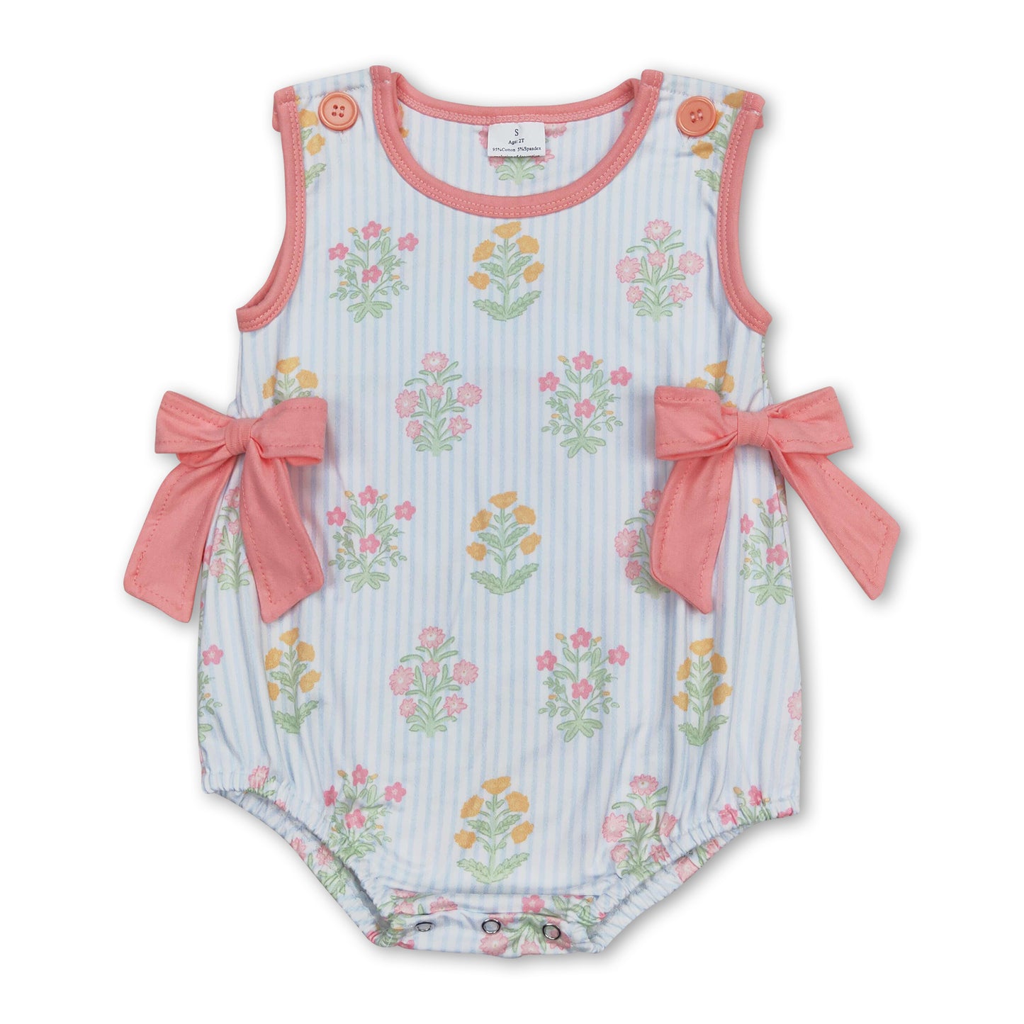 Sleeveless stripe floral baby girls spring romper