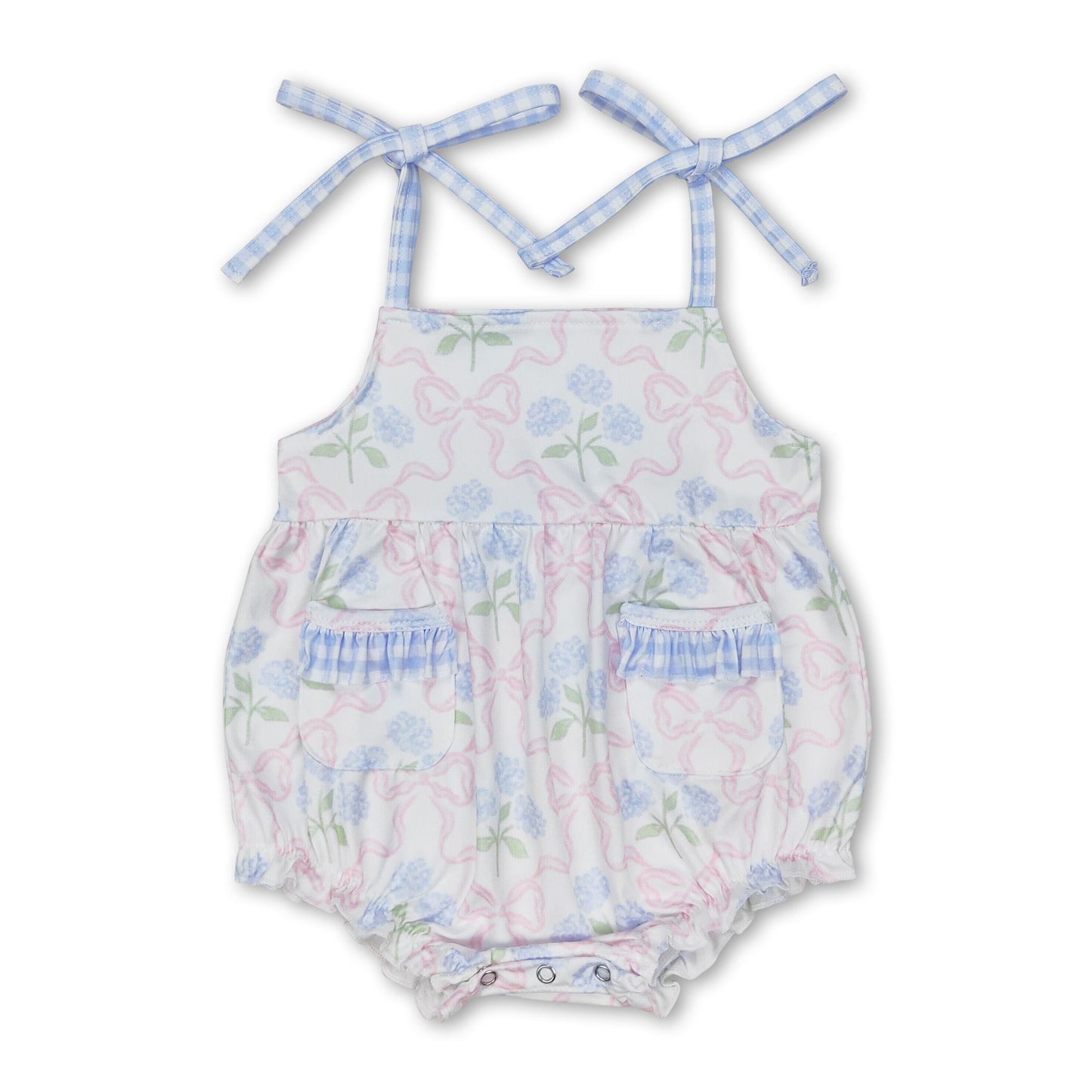 Straps light blue floral baby girls summer romper