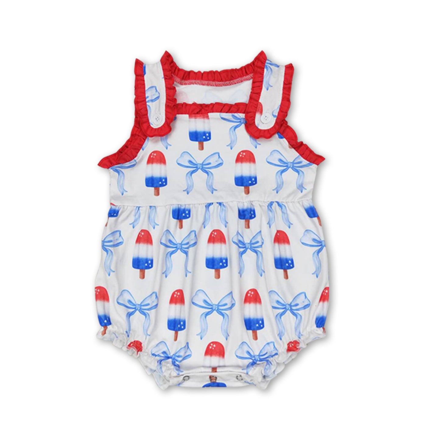 Sleeveless popsicle bow baby girls 4th of july romper