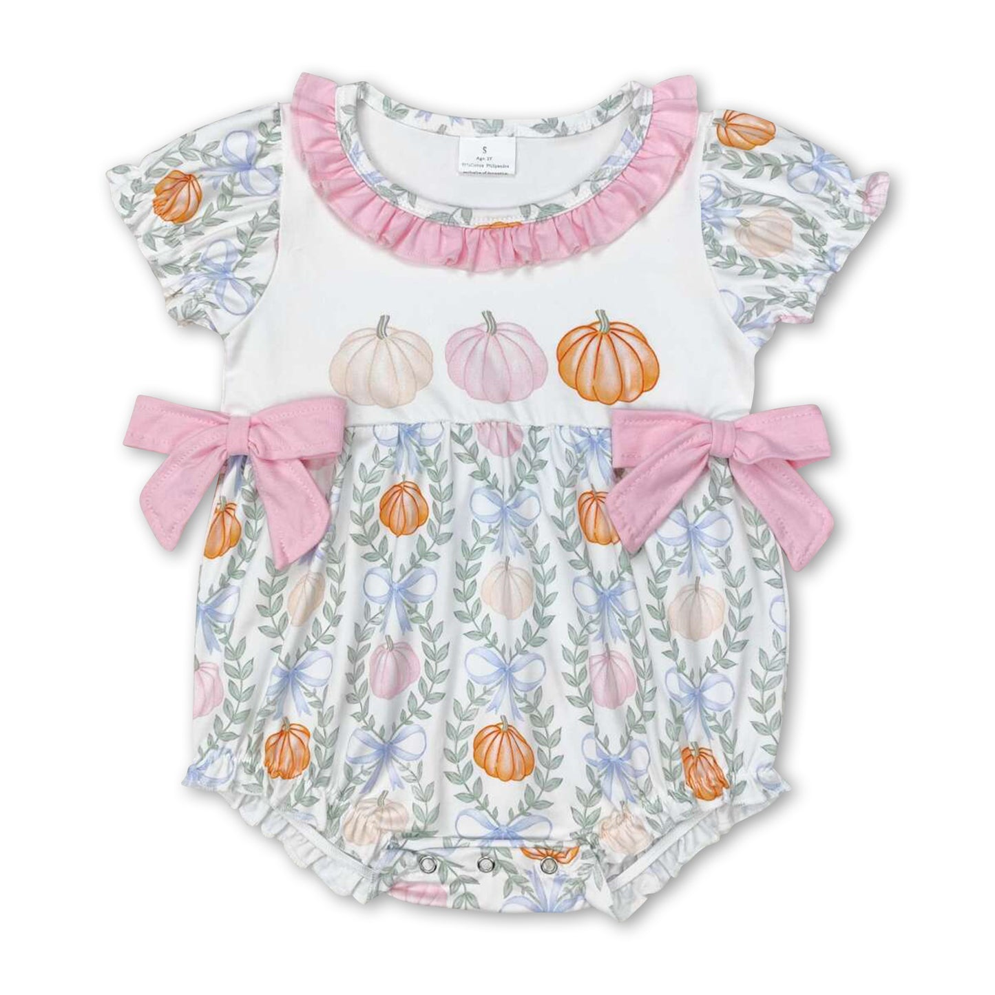 Short sleeves pumpkin bow baby girls fall romper ship from US