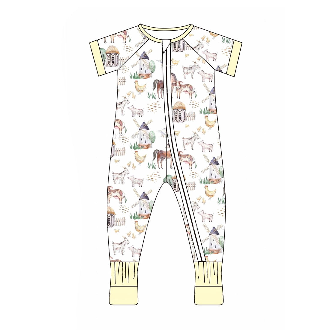 Pig horse sheep chicken baby farm zipper romper