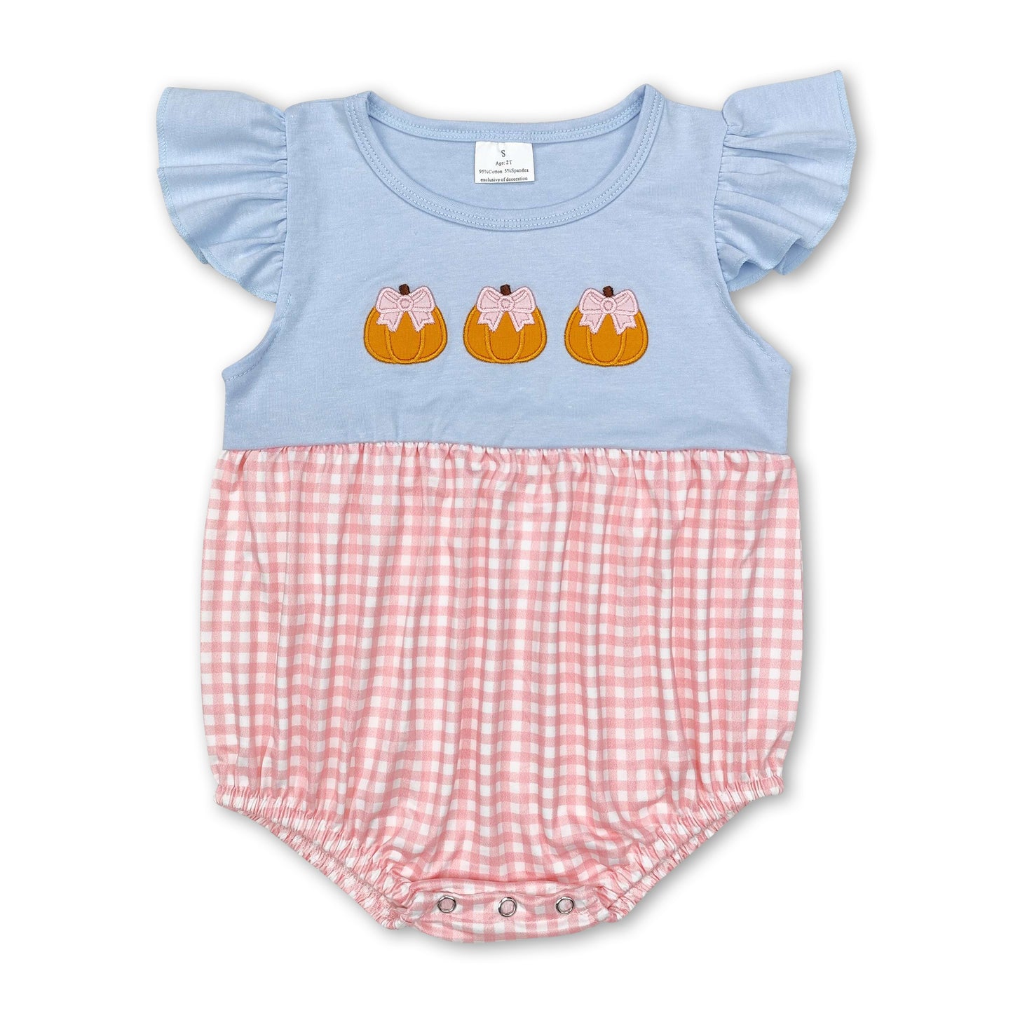 Flutter sleeves pumpkin plaid baby girls fall romper