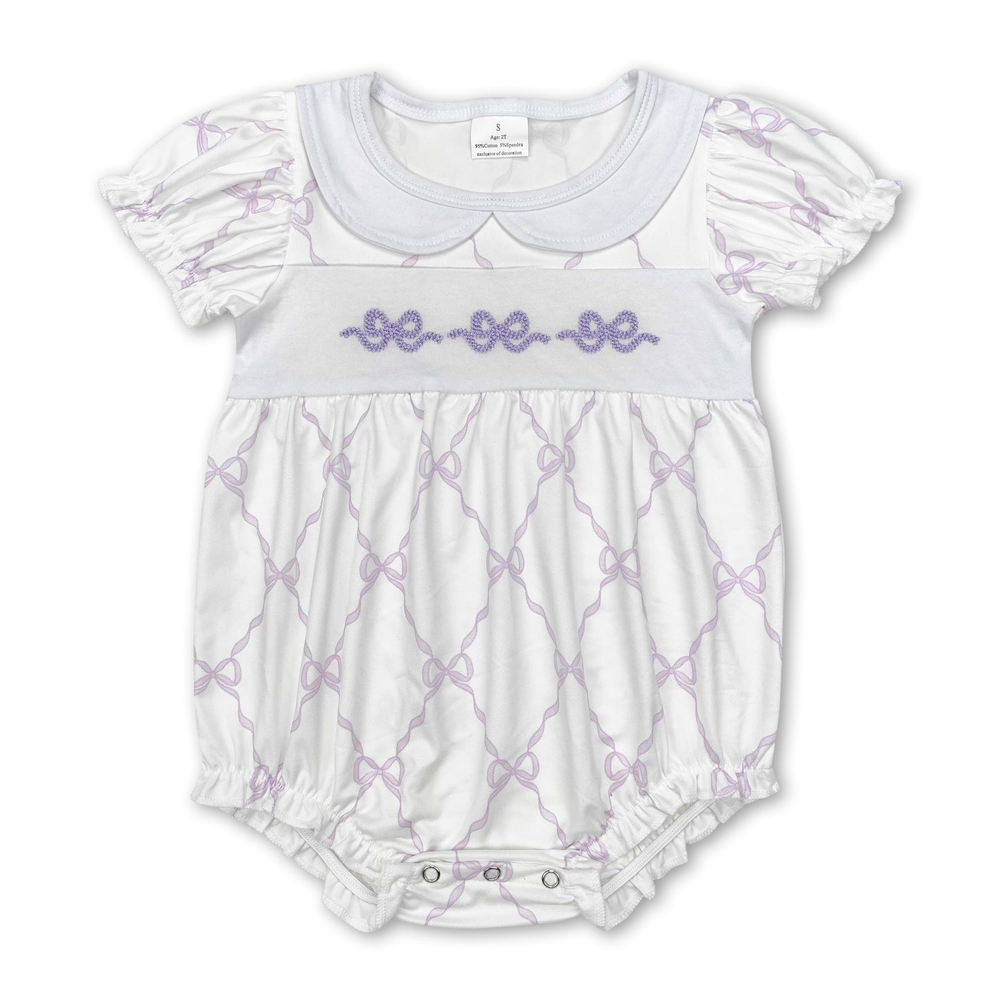 Purple bow short sleeves baby girls romper ship from US