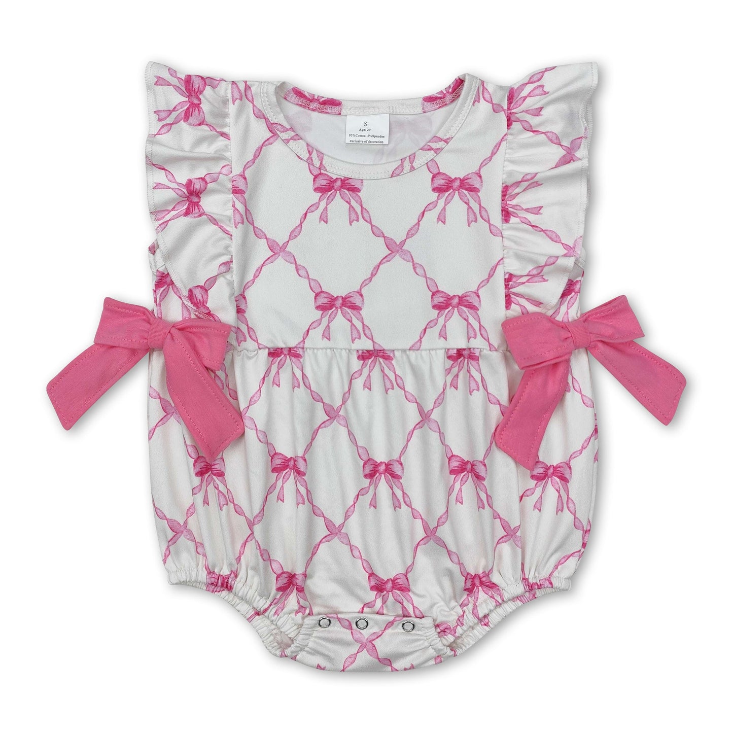 Pink bow ruffles baby girls summer romper