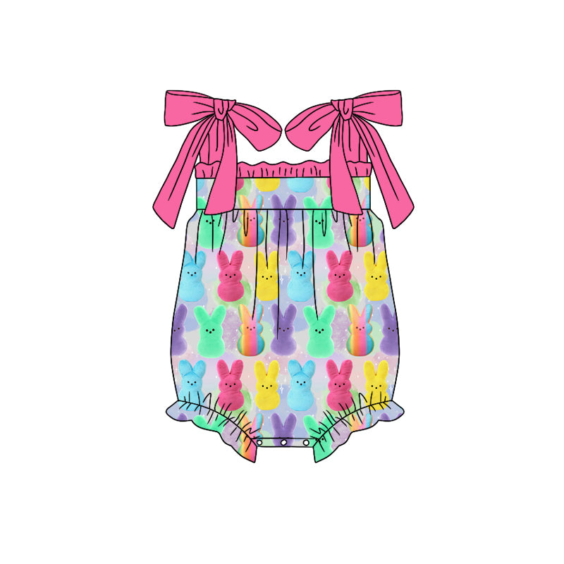 Straps colorful bunny baby girls Easter romper