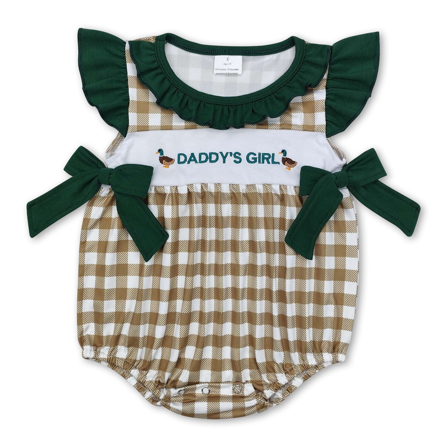 Plaid flutter sleeves daddy's girl duck baby romper