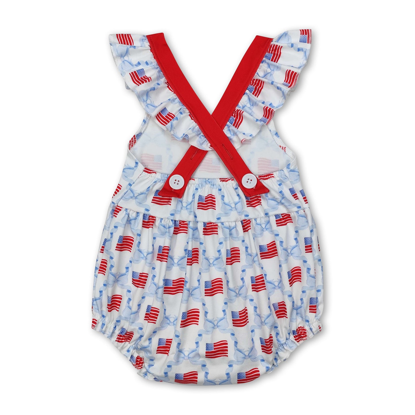 Flutter sleeves bow flag baby girls 4th of july romper