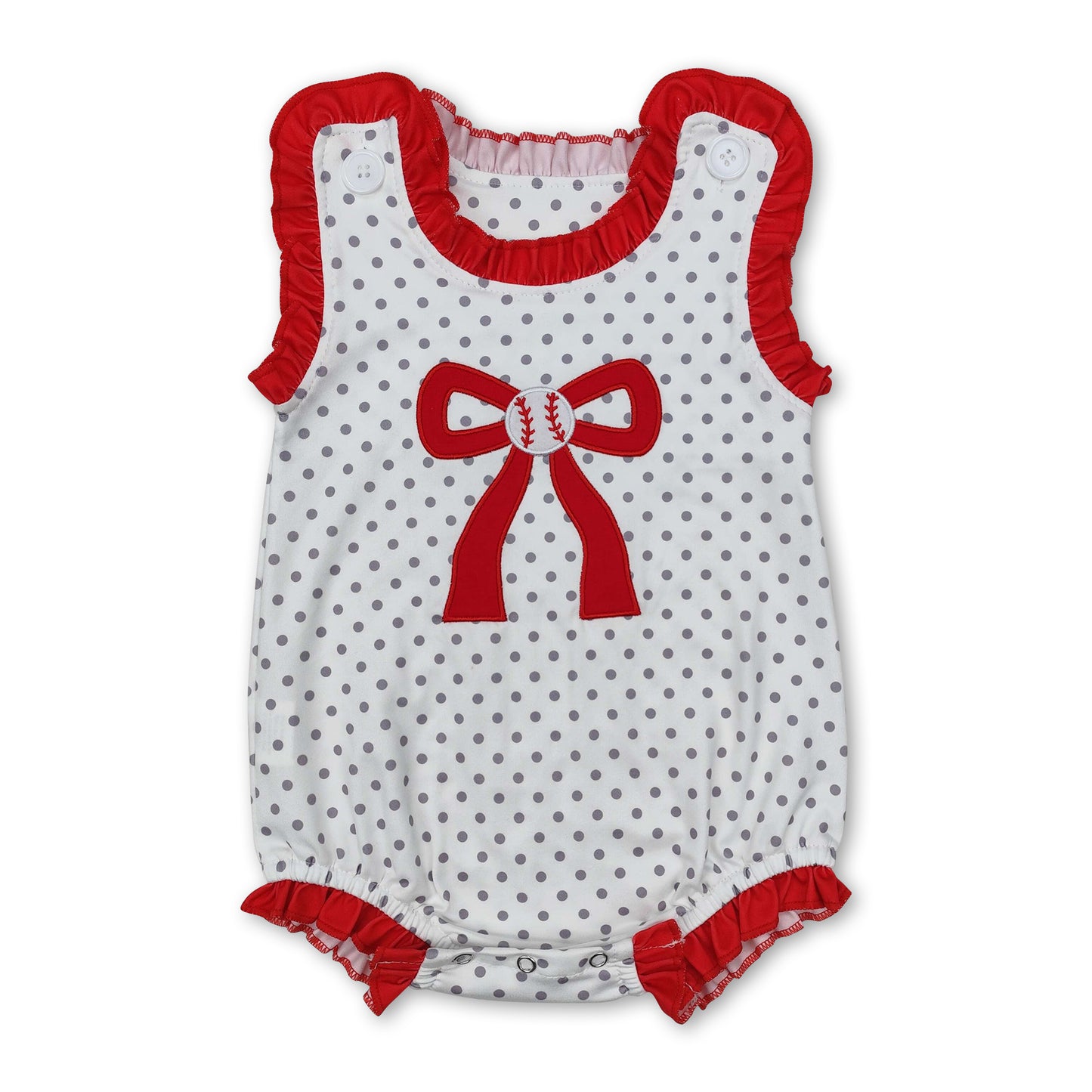 Sleeveless polka dots baseball bow baby girls romper