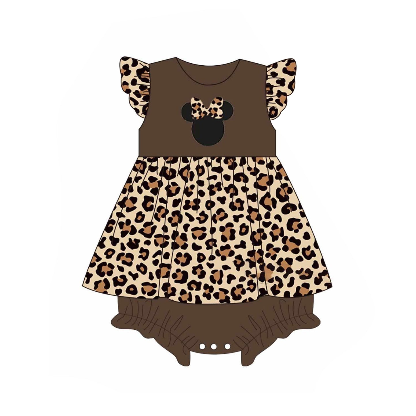 Flutter sleeves leopard mouse baby girls skirt romper