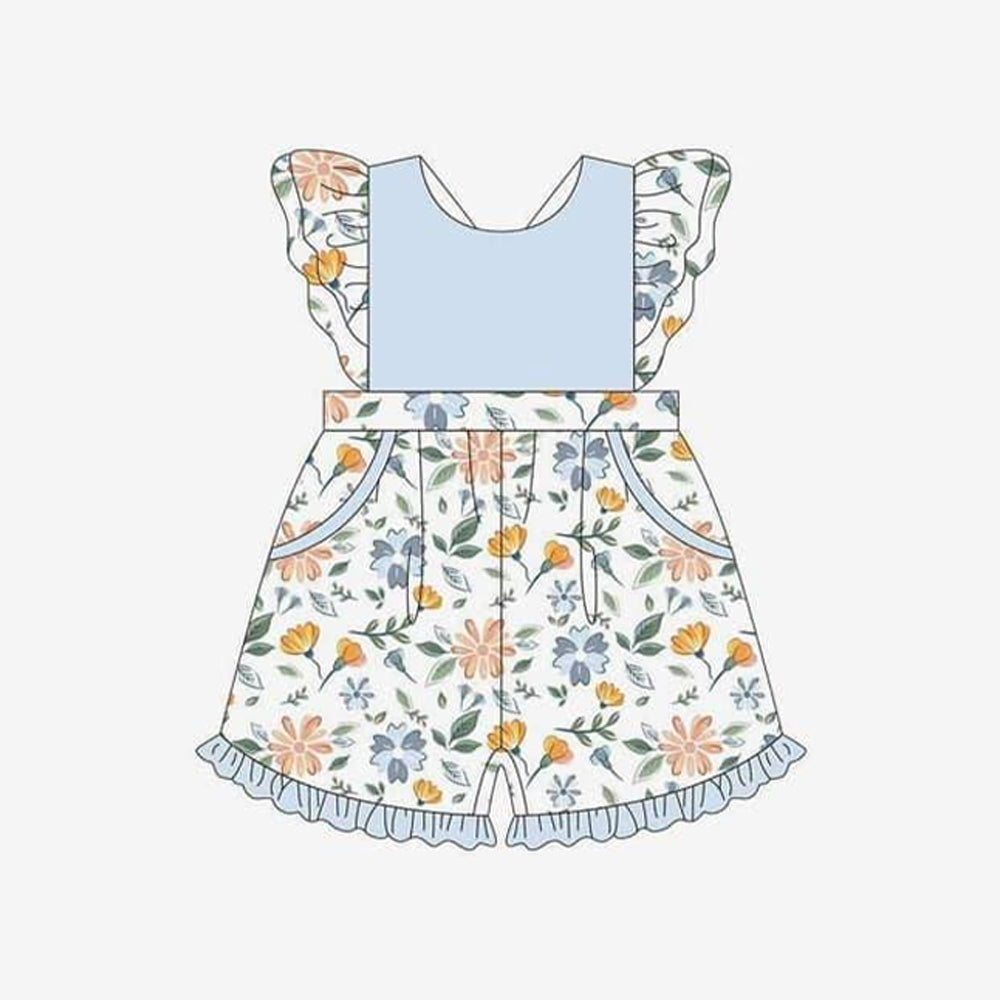 Flutter sleeves light blue floral baby girls overalls