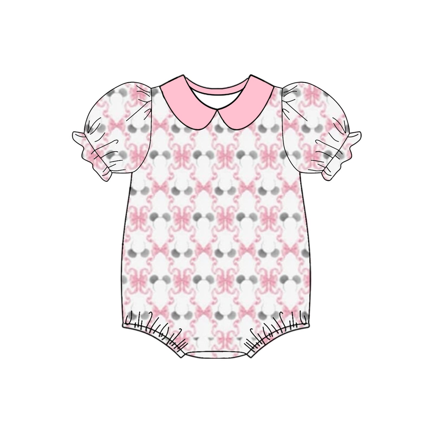 Short sleeves pink bow mouse baby girls romper