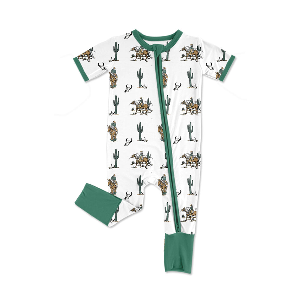 Short sleeves cactus rodeo western baby zipper romper