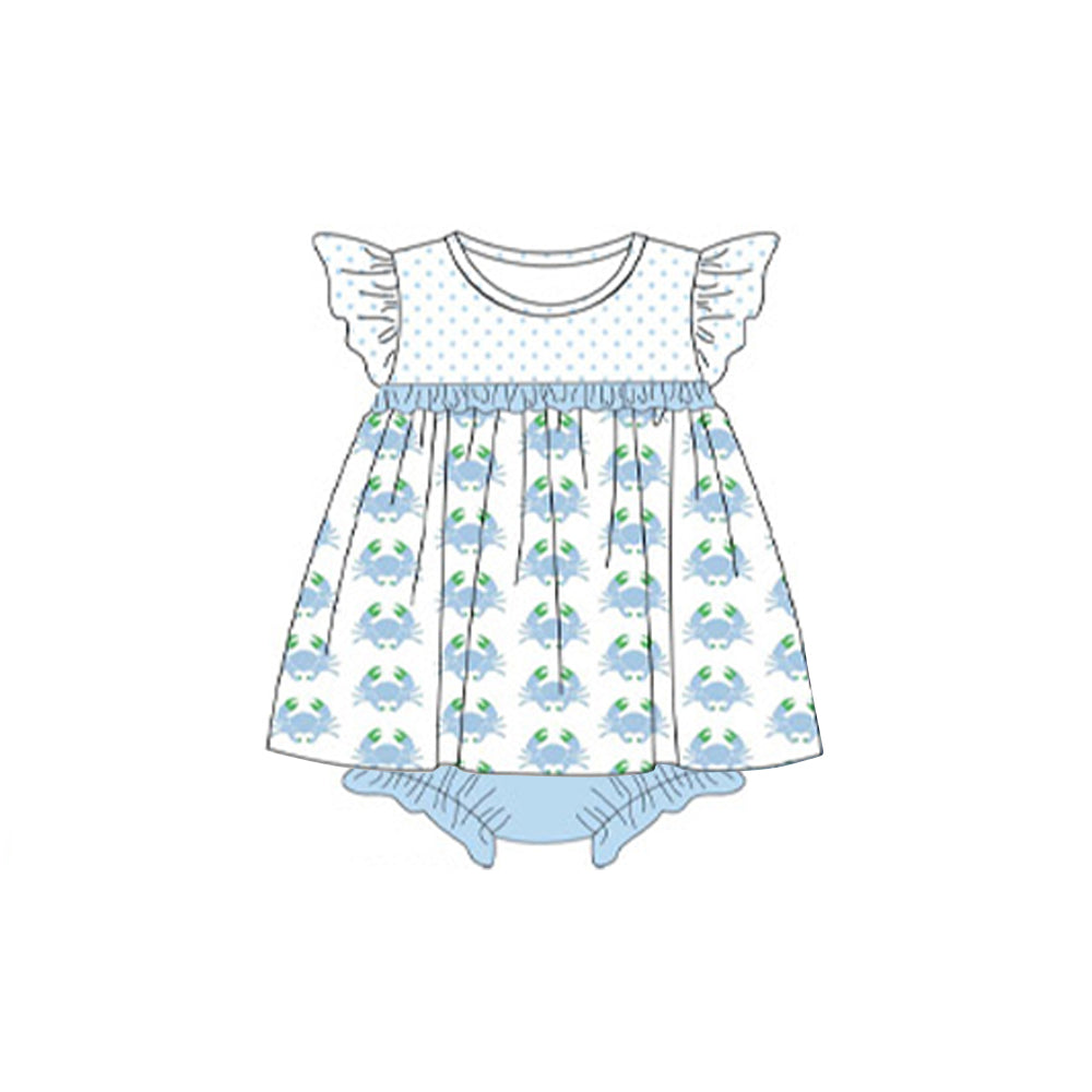 Polka dots flutter sleeves crab baby girls romper