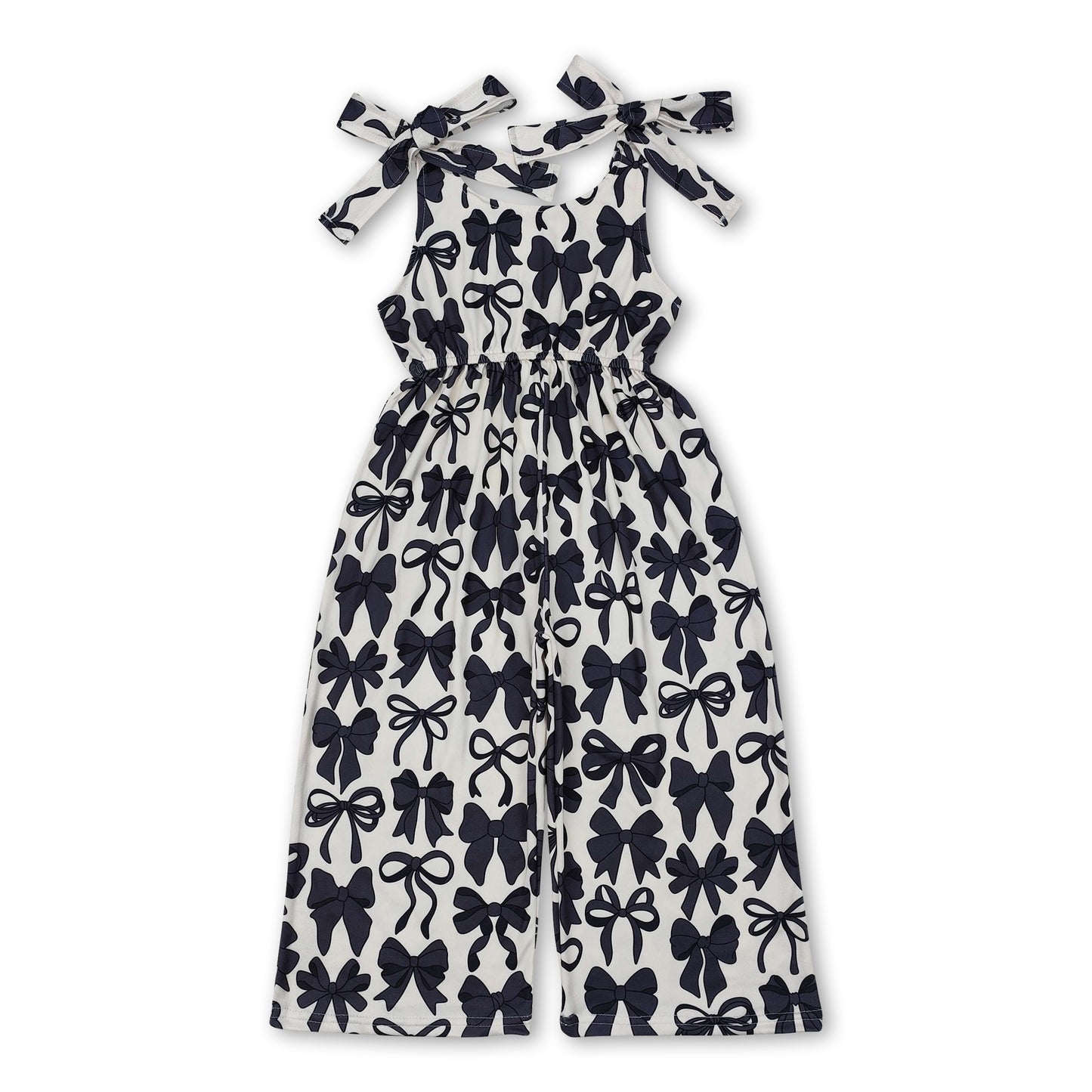 Straps black bow kids girls summer jumpsuit
