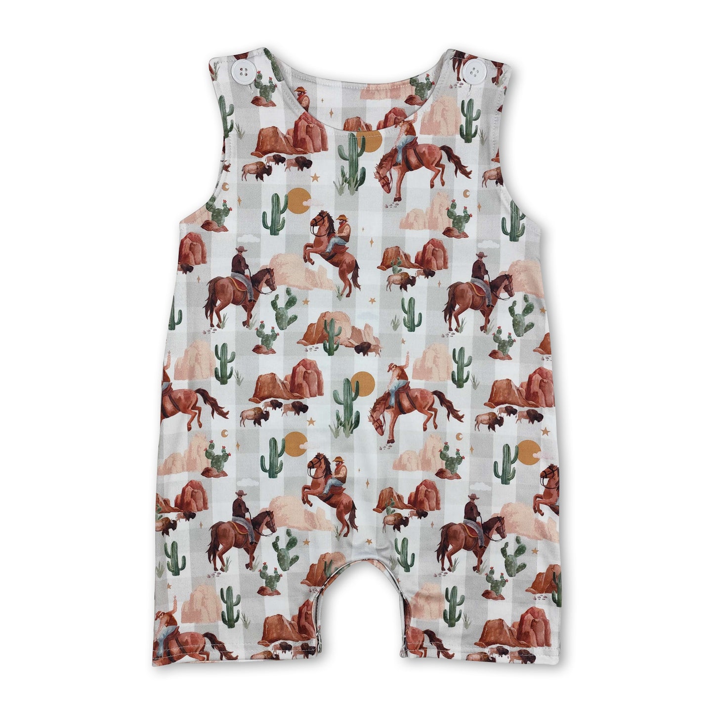 Sleeveless cows cactus western baby boy summer romper