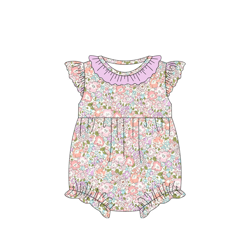 Lavender ruffle flutter sleeves floral baby girls romper