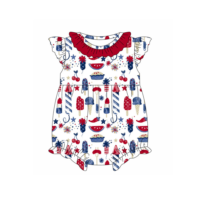 Flutter sleeves ruffle ice cream baby girls 4th of july romper