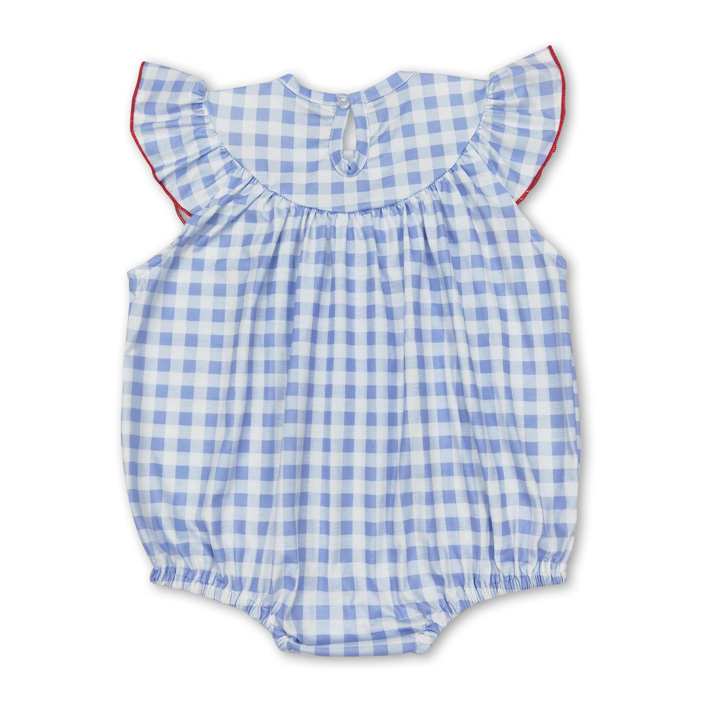 Light blue plaid flag smocked baby girls 4th of july romper