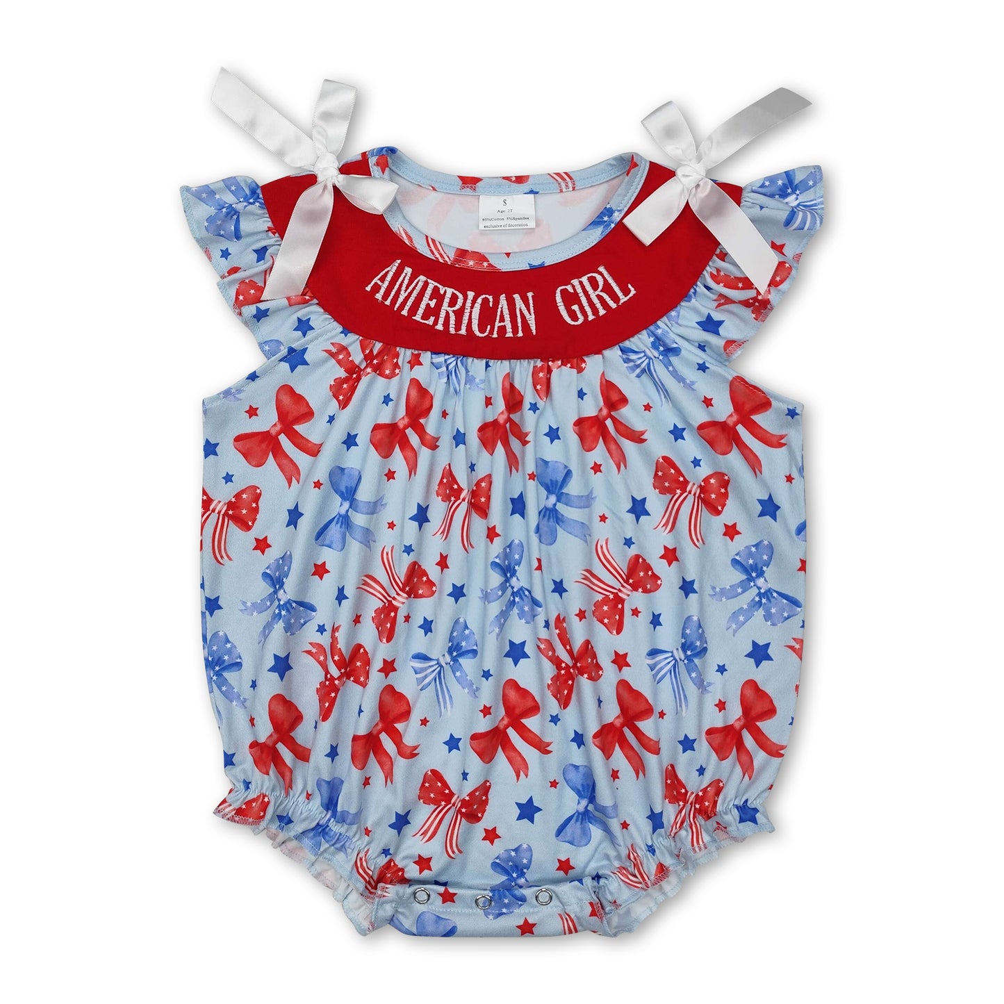 American girl red blue bow baby 4th of july romper