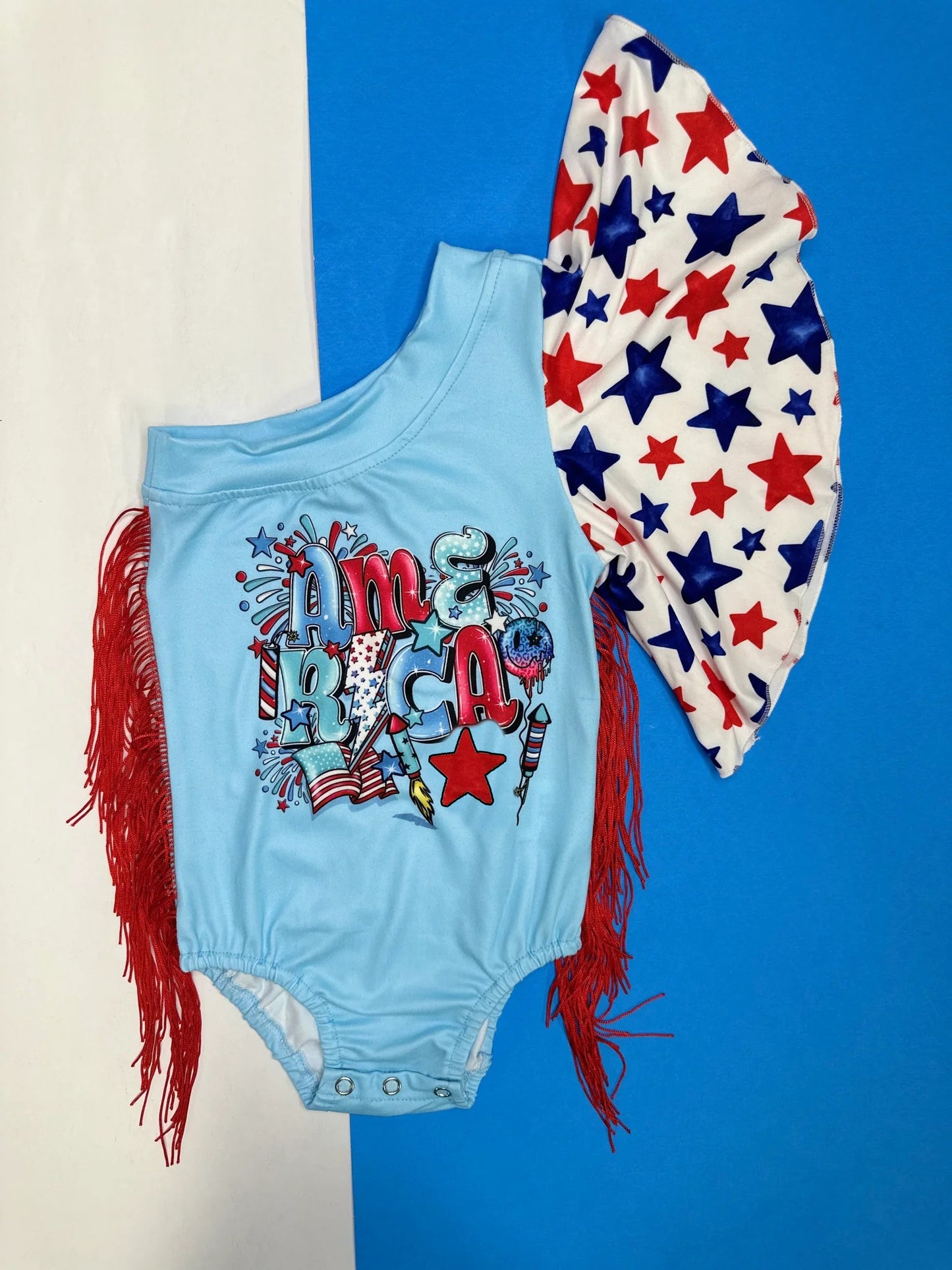 One shoulder stars tassels American baby 4th of july romper