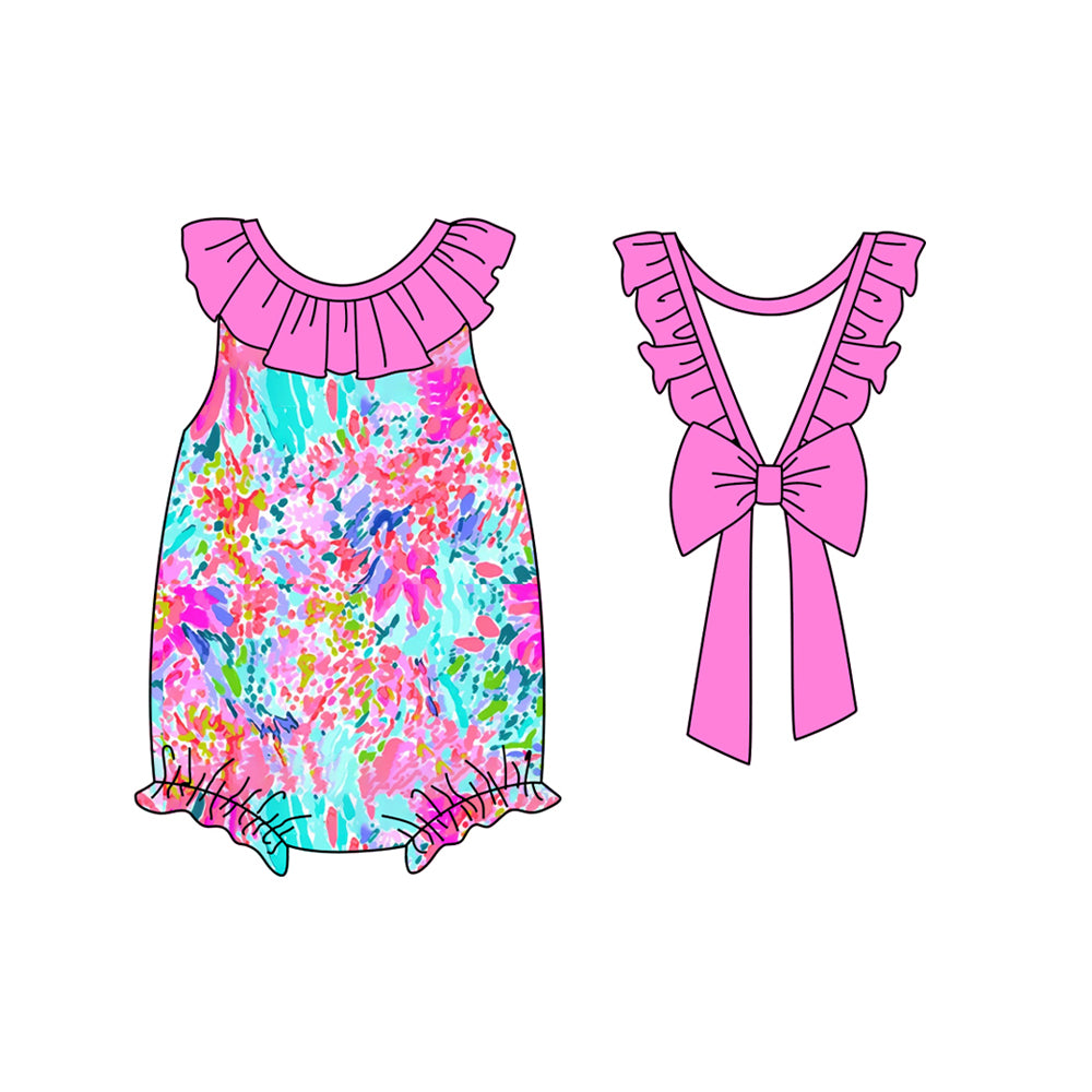 Hot pink ruffle watercolor floral baby girls romper