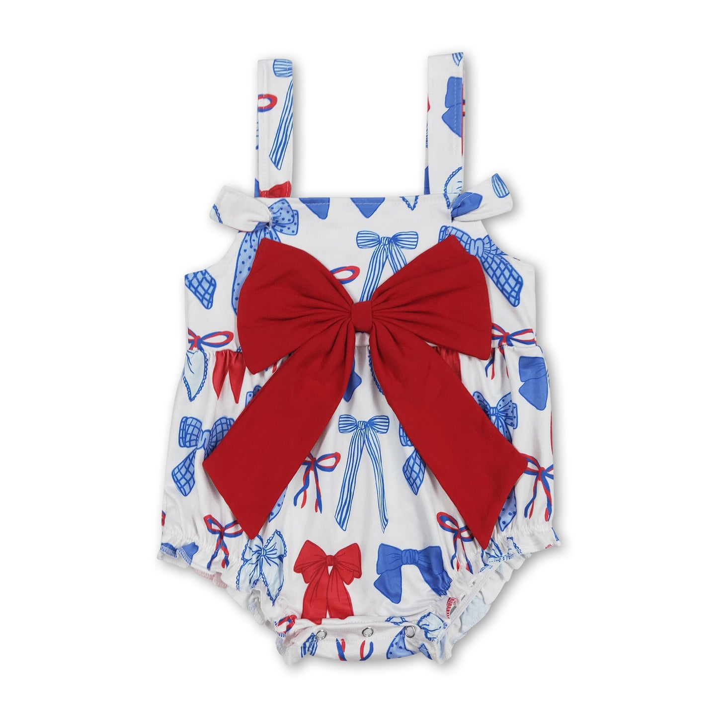 Straps red blue bow baby girls 4th of july romper ship from US