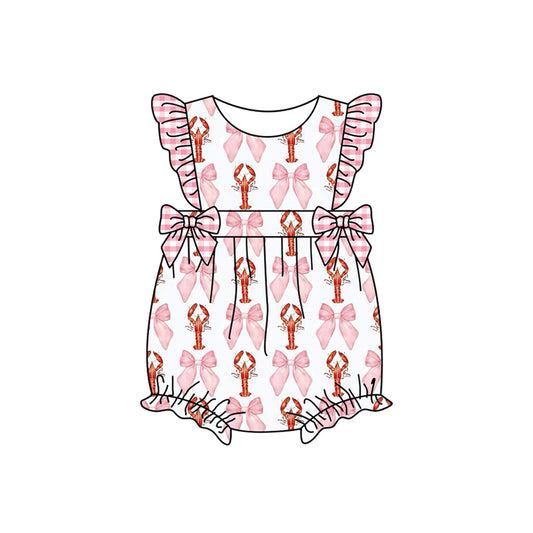 Flutter sleeves pink bow crawfish baby girls romper