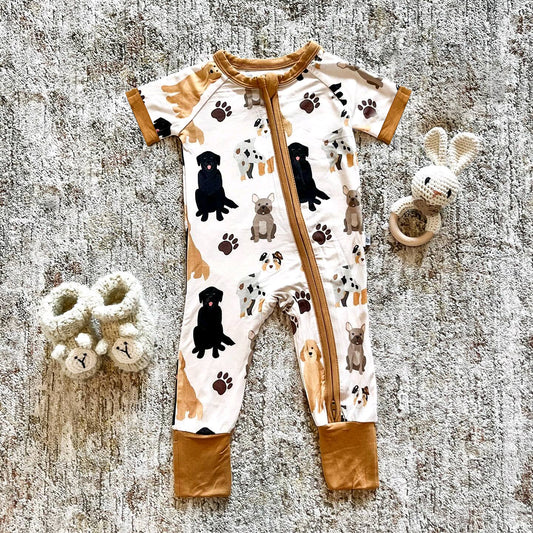 Short sleeves dog baby boy zipper romper