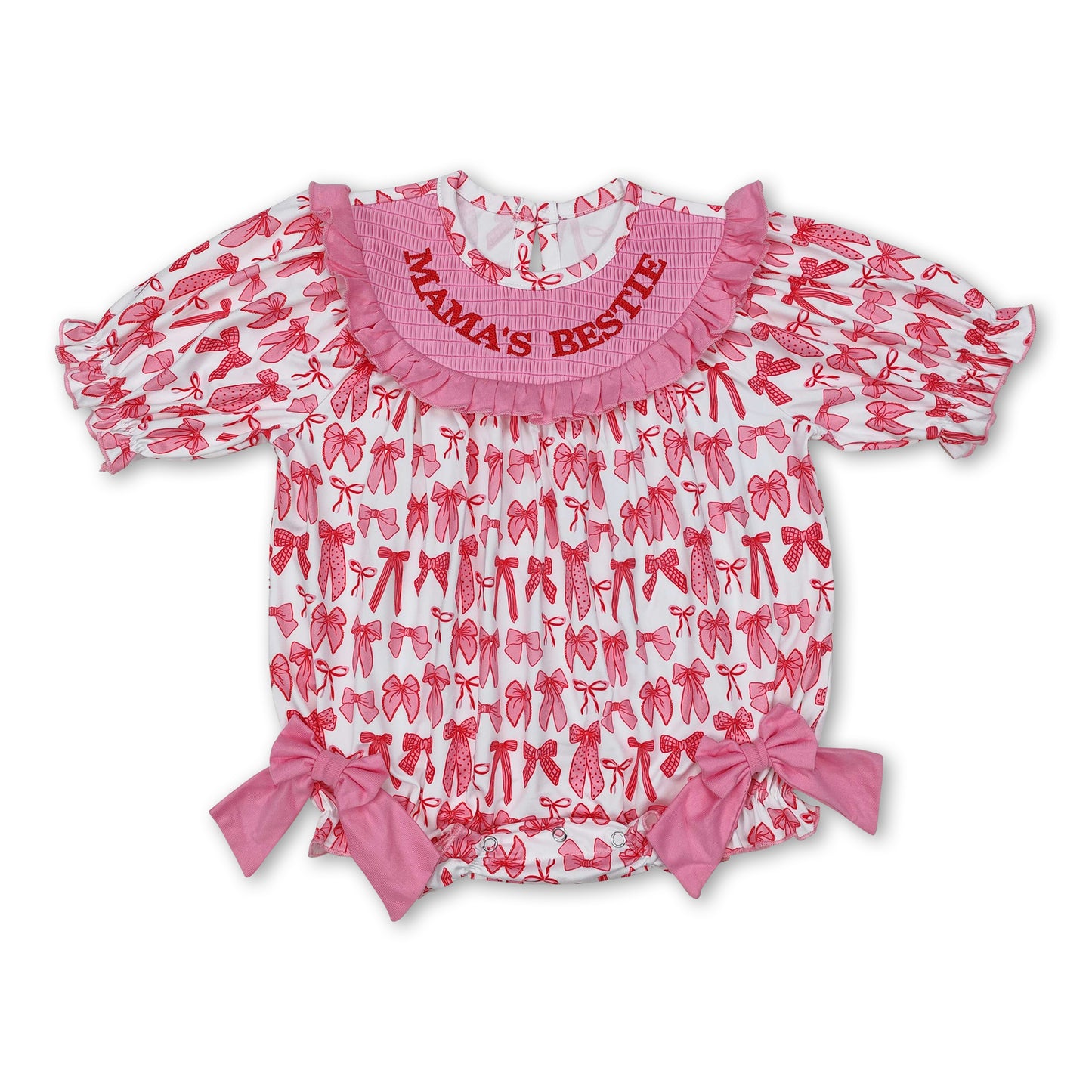 Short sleeves Mama's bestie smocked bow baby girls romper ship from US