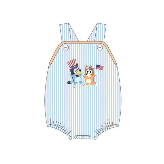 Stripe straps dog flag baby boy 4th of july romper